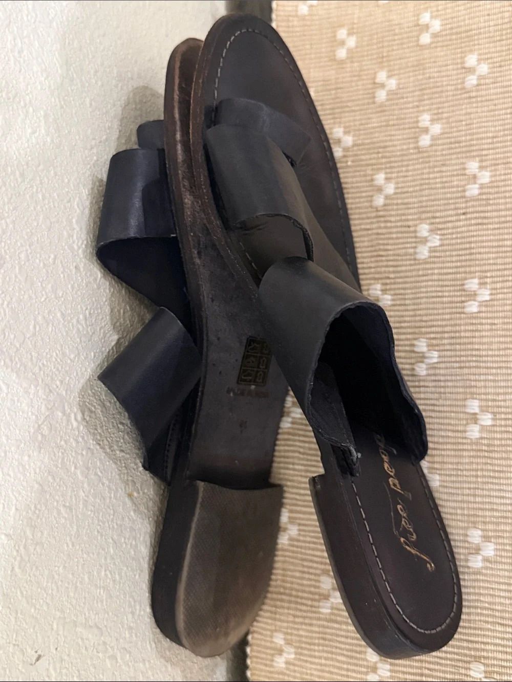 Free People Black Leather Slide Sandals